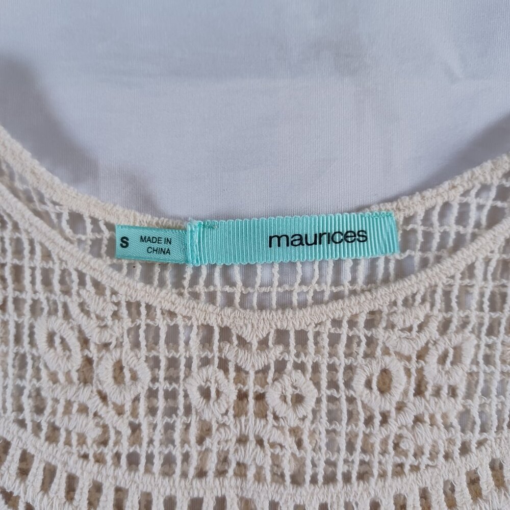 Maurices Womens Sheer Crochet Lace Mesh Tunic Top Cream Natural Size S - Picture 8 of 10